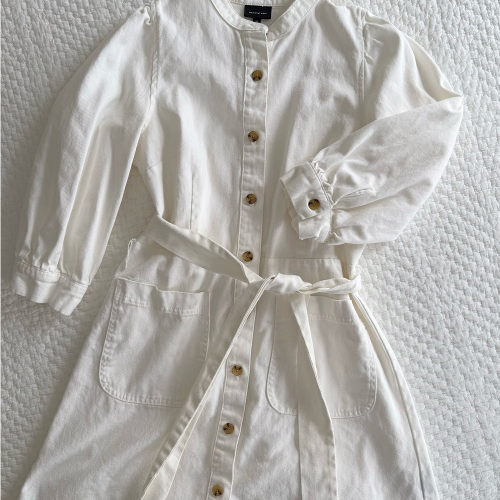 Who What Wear White Long Sleeve Denim Dress